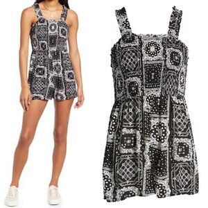 Nordstrom‎ BP Smocked Bodice Romper Black Bandanamix Size XS Bandana Print Boho